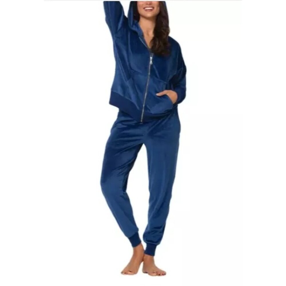 Felina Med 2 Piece Matching Velour Zip Hoodie Jacket Jogger Pants Set Tracksuit